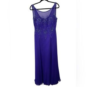 Alyce Designs Blue-ish Purple Silk Sequin Beaded Formal Evening Dress Gown Sz 16
